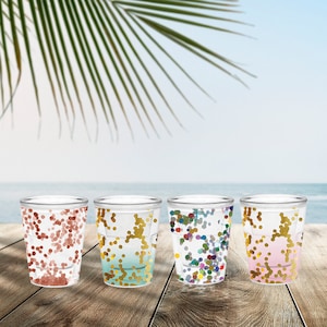 Glitter Shot Glass (Set of 4) - Bachelorette Party Ideas - Girls Weekend - Party Shot Glasses - 21st Birthday Décor - Bachelorette Favors