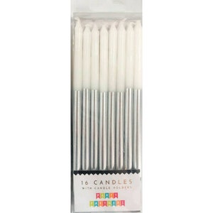 Silver Metallic Dipped Candles (Set of 16) - Fancy Cake Candles - Silver Anniversary Ideas - Trendy Cake Candles - Birthday Cake Candles