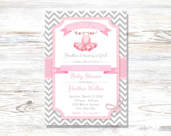 Tutu Cute Baby Shower Invitation - Ballerina Theme Shower - Ballerina Baby Shower - Ballerina Tutu Invite - Pink Ballerina Invite
