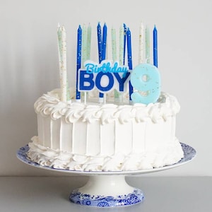 Birthday Boy Decal Candle- Birthday Cake Candles - Specialty Cake Candles - Fancy Cake Candles - Trendy Cake Candles - Blue Cake Candles