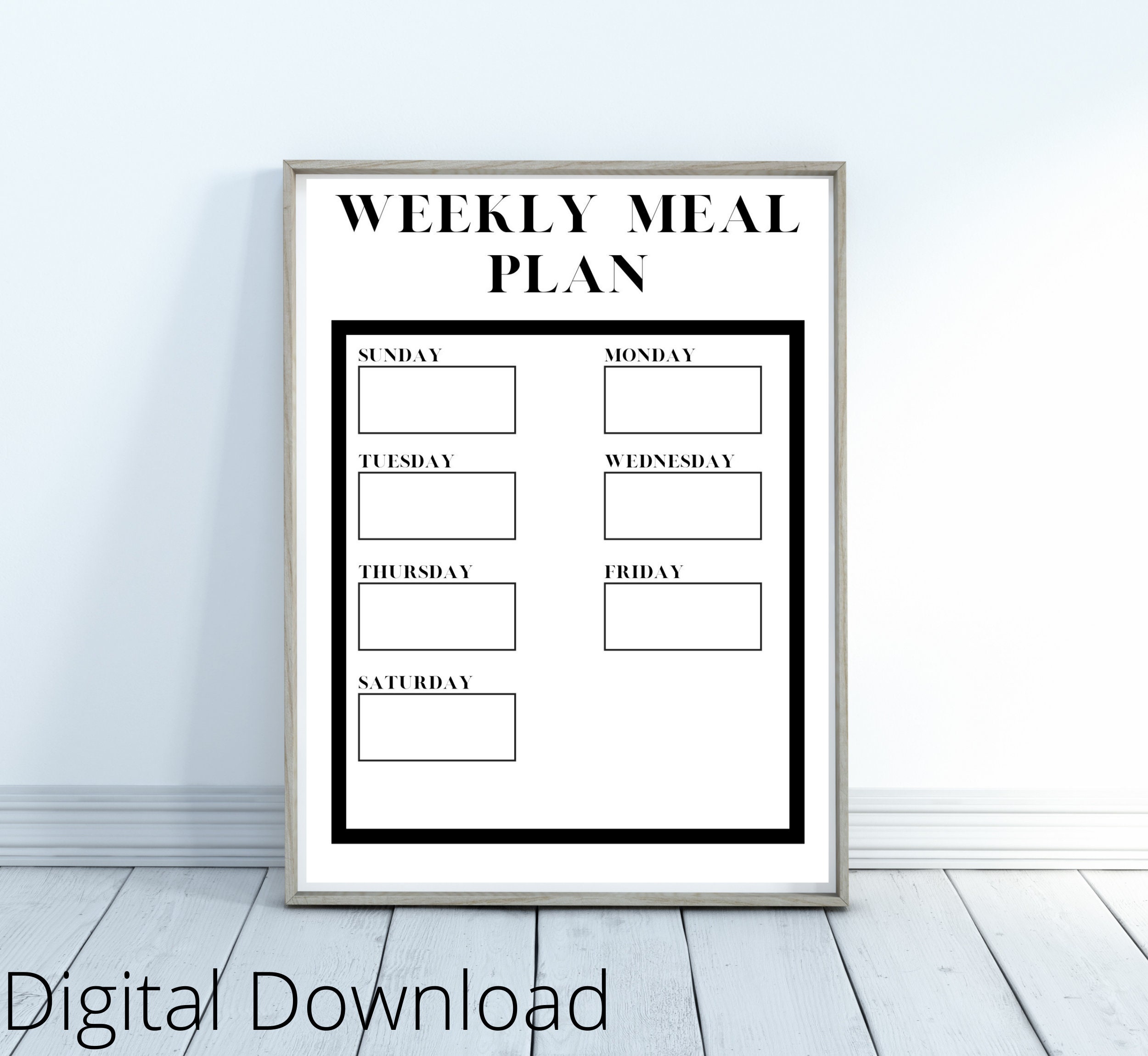 Black and White Weekly Meal Plan Printable/Instant Download | Etsy
