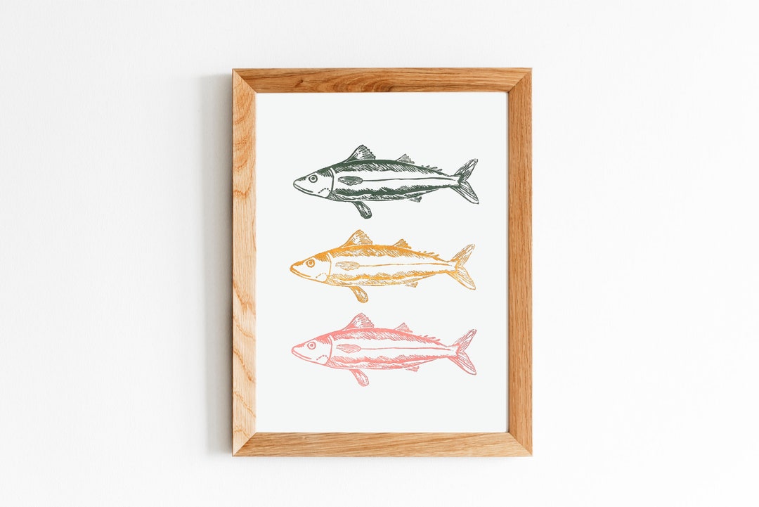 Mackerel Fish Linocut Art - Handmade Lino Print 8