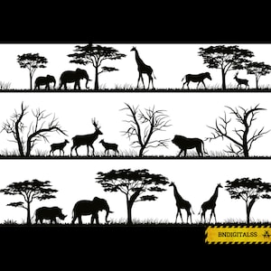 Africa Animals Silhouette SVG, Safari Animals Svg, African Animals Svg, Safari Svg, Animal Clipart, Elephant, Giraffe, Lion Svg, Eps, Cdr