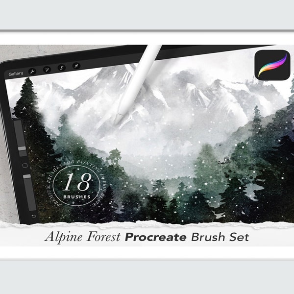 Alpine Forest Aquarell Pinselset für Procreate, Digitales Zeichnen Pinselpaket, Forest Procreate Stempel, Procreate Stempelpinsel