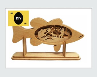 Bass Fishing Svg, Fish Laser Cut File, Bass Fish Svg File, Laser Cut for Cricut, Fish Svg, Glowforge File, Multilayer laser cut file, Dxf