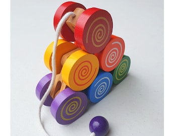 Wooden Pull Along Rainbow Wheels | Wooden Pull Along Toy | Wooden baby toy | Wooden  Baby Gift