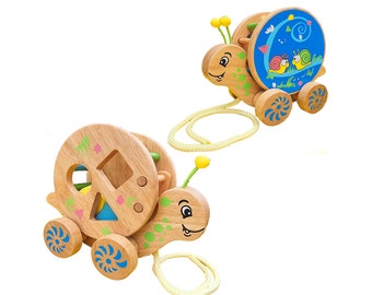 Wooden Snail Pull Toy: Montessori Shape Sorter