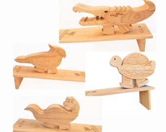 Wooden Ramp Walking Animals | Wooden Gift for Toddlers | Set of FOUR Ramp Walking Animals