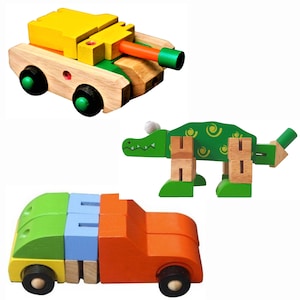 Wooden Transformer Robot -Car - Tank | Set of THREE Wooden Fidget Toys | Montessori Wooden Learning Toy