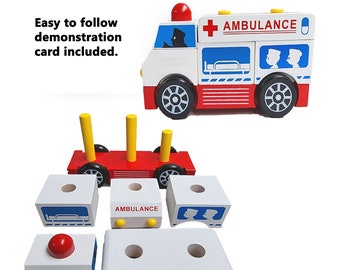 Wooden Stacking Ambulance Car: Montessori Toddler Toy