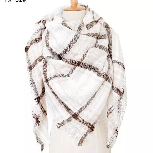 White & Light Pink Plaid Women's Blanket Scarf | Women Scarf | Gifts for Her | Women Shawl | Bridesmaid Scarf| Fall Scarf
