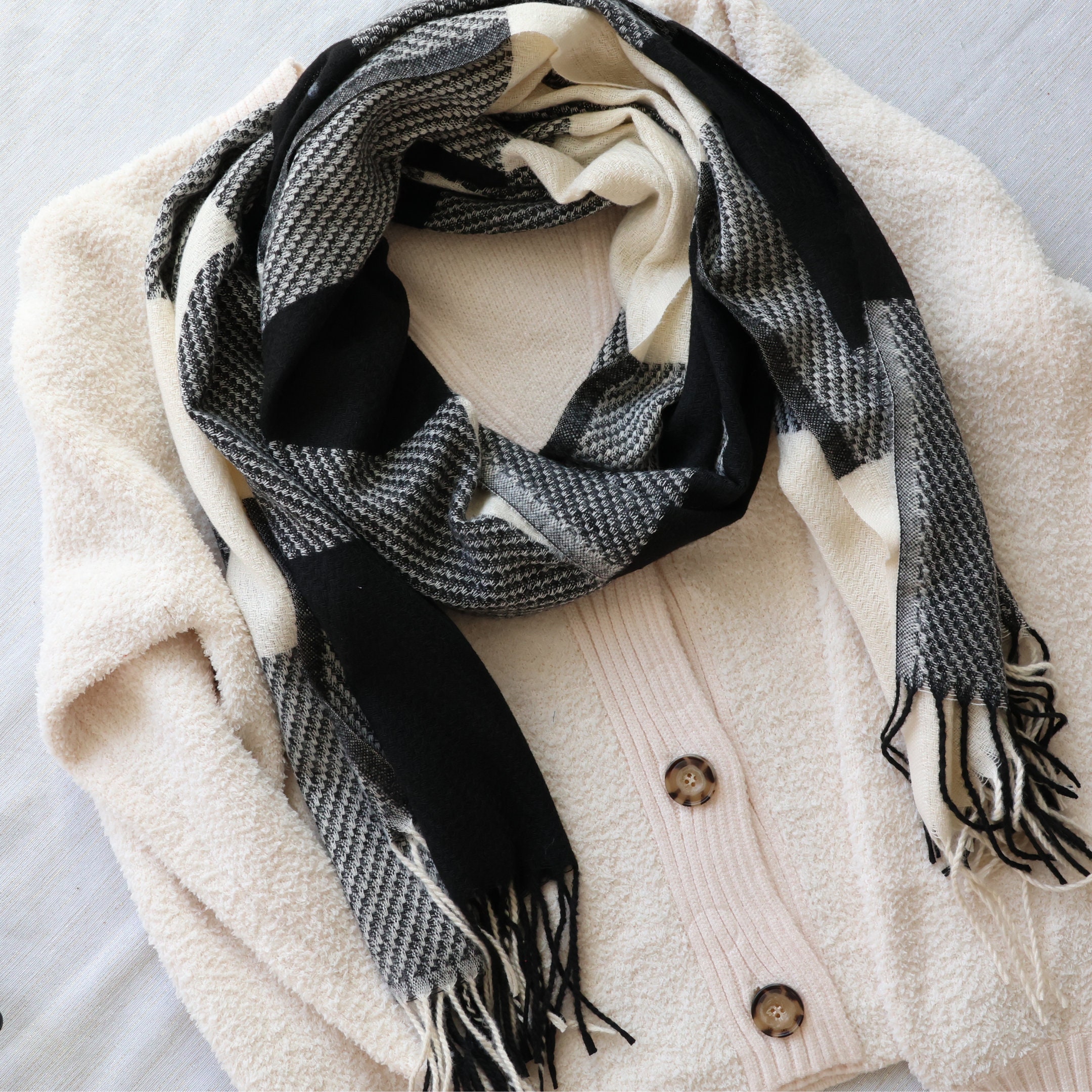 Silk White and Black Scarfs - Etsy