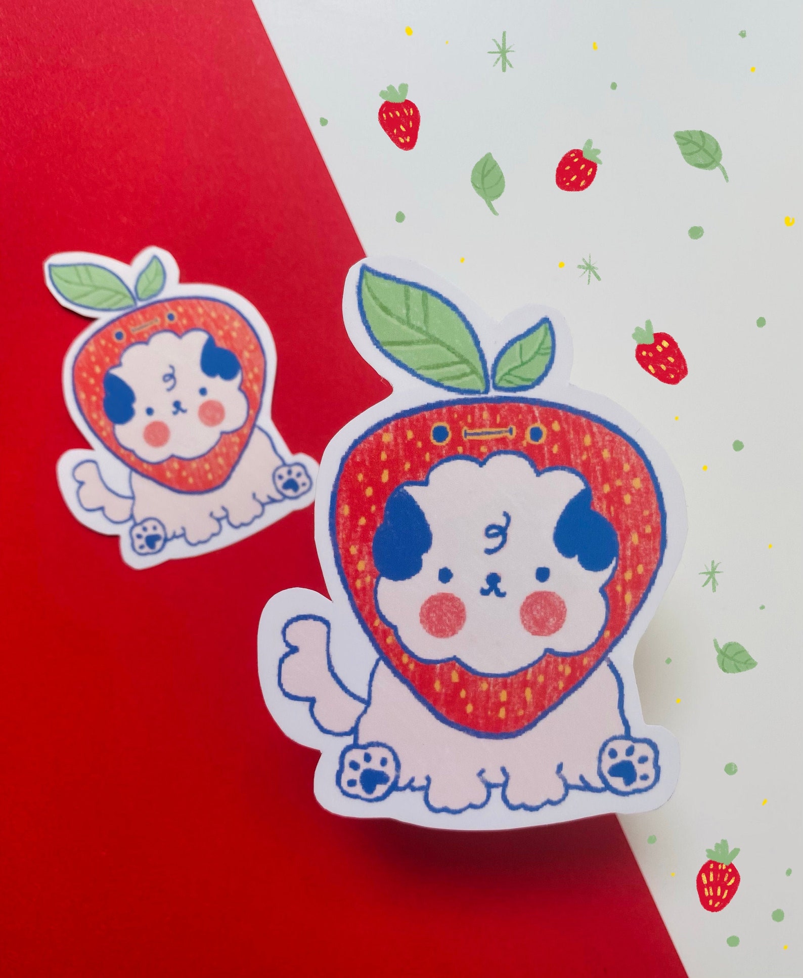 Cute Strawberry Dog Vinyl Sticker Etsy