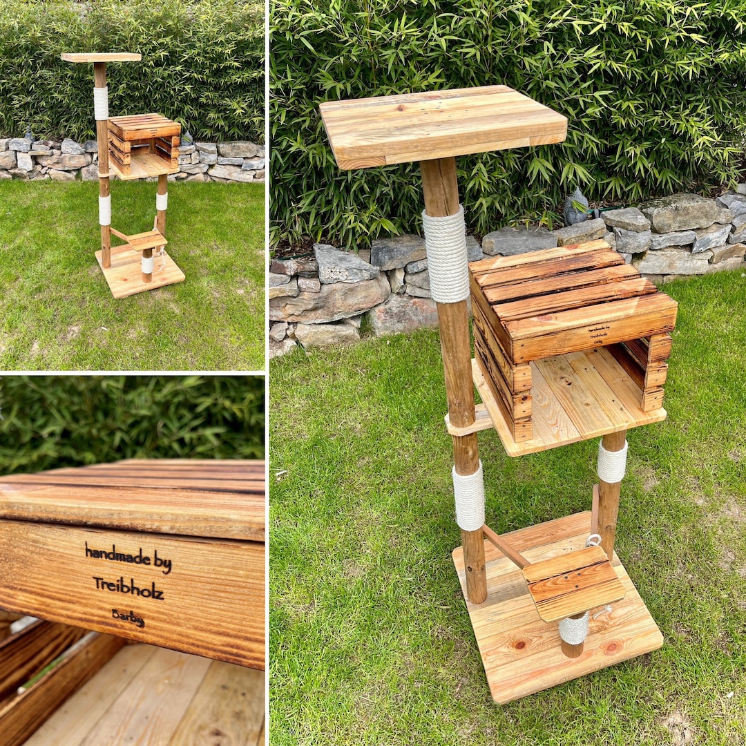 Árbol rascador de madera Natural para gatos, gatito, cueva para