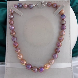 Super Value***10mm-13mm Big Metallic Freshwater Pearls Beaded Necklace Multicolored Very High Luster
