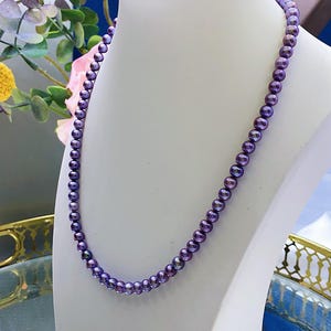 High Quality *** 5mm-6mm Metallic Freshwater Pearls Beaded Necklace Metallic Rich Mauve Purple Color Very High Luster