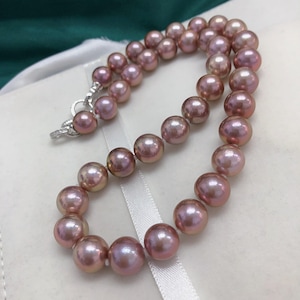 10mm-12mm Big Metallic Freshwater Pearls Beaded Necklace Metallic Copper Rose Color Very High Luster