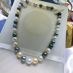 8.5mm-11mm South Sea Baroque Three Color Pearls Beaded Necklace White Pearls Golden Pearls Tahitian Pearls High Luster