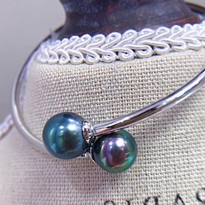 9.2mm-9.8mm Double Tahitian Green Pearl Bangle Intense Green Color Very High Luster  Open End Bangle