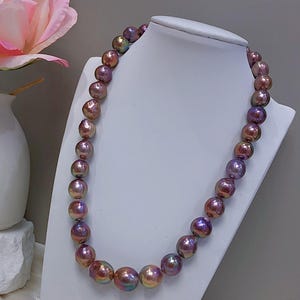 10mm-14mm Huge Freshwater Metallic Edison Pearls Beaded Necklace Multicolored Very High Luster