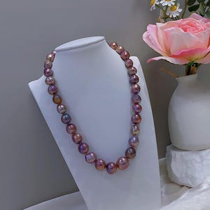 10mm-13mm Big Freshwater Metallic Edison Pearls Beaded Necklace Multicolored Very High Luster