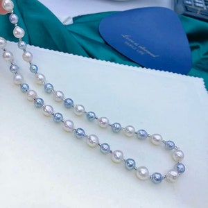 7 mm-9 mm Akoya Perlen Weiß Grau Perlen Perlen-Halskette sehr hohen Glanz