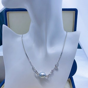11.7mmx12mm Tahitian Baroque Gray Pearl Pendant Cuban Link Chain High Luster
