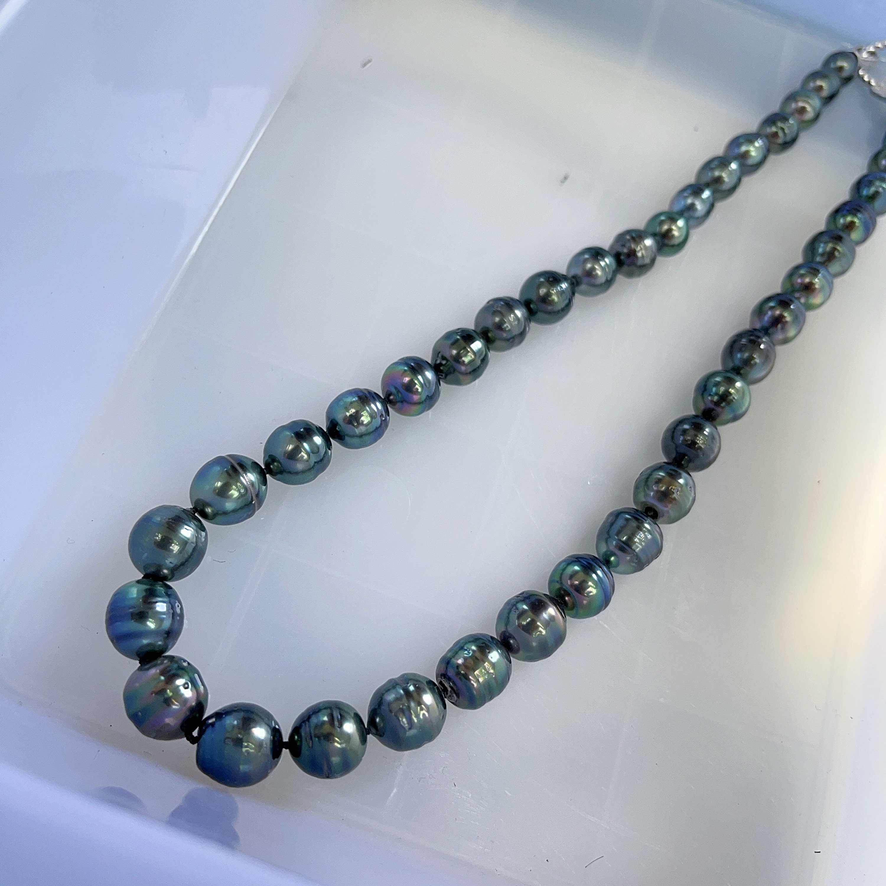 Collar De Perlas Barrocas Verde Pavo Real Tahitiano De 9