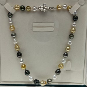 9mm-11mm South Sea Baroque Three Color Pearls Beaded Necklace White Pearls Golden Pearls Tahitian Pearls High Luster