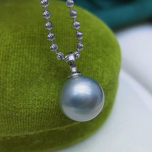 11.6mm Tahitian Grey Pearl Pendant High Luster Diamond Shape Sterling Silver Chain Adjustable