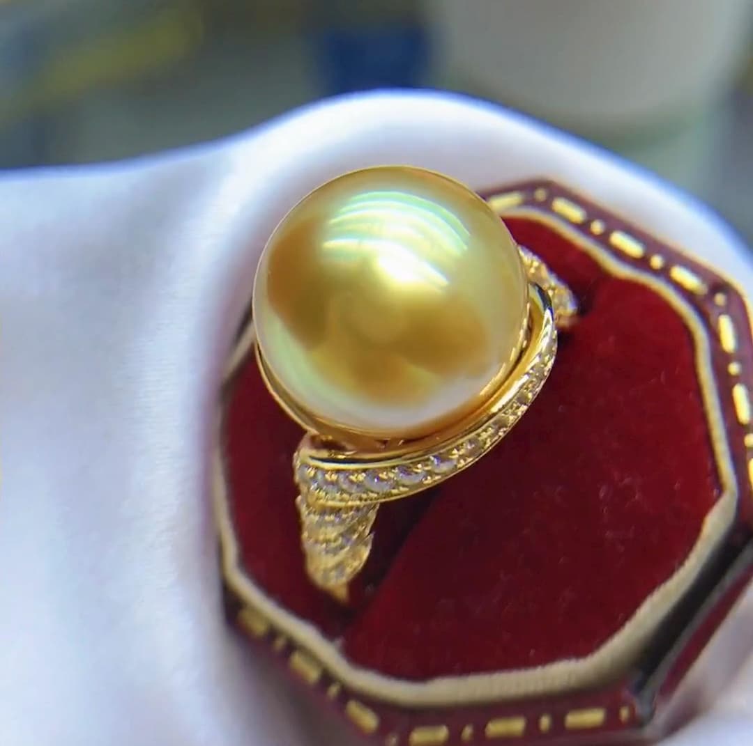 Sea Gold Rings 11.8mm South Sea Baroque Golden Pearl Ring Bright Rich Sunny Gold Color ...