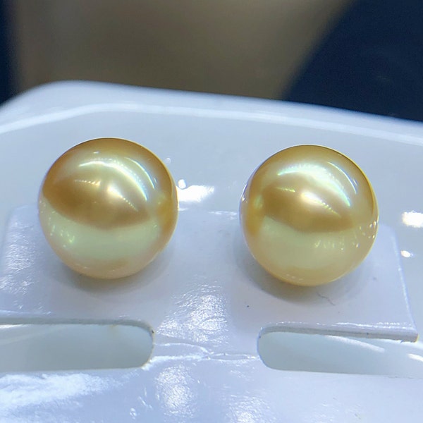10mm South Sea Golden Pearl Earring Stud Rich Gold ColorVery High Luster