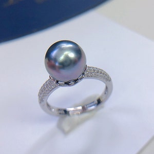 9.7mm Tahitian Gray Pearl Ring High luster Open End Ring