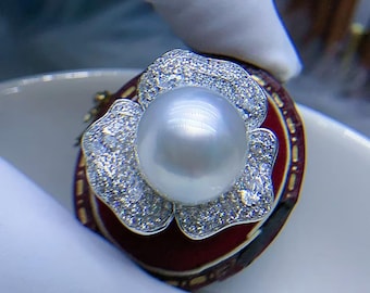 Super Value *** South Sea White Pearl Ring, 13mm Near Round Baroque Pearl, Very High Luster, Sterling Silver Ring, Adjustable Open End Ring