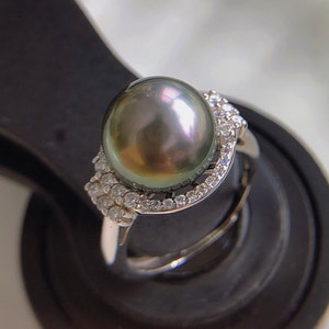 Tahitian Green Pearl Ring 10.6mm High luster