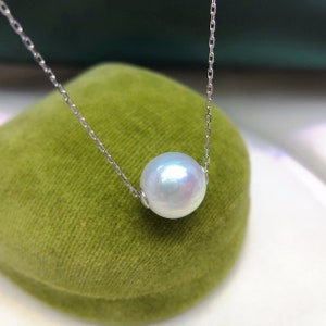 10.5mm Freshwater Metallic White Pearl Floating Pendant High Luster