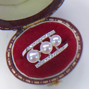4mm-5mm Akoya Pearl Ring Bright White Color Very High Luster