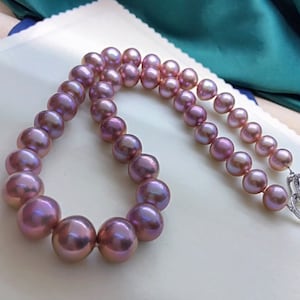 Rare Find *** 10mm-14mm Big Freshwater Metallic Purple Edison Pearls Beaded Necklace Very High Luster