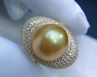 11.7mm South Sea Golden Pearl Ring Bright Rich Sunny Gold Color Very High Luster Open End Ring