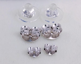 Solid Sterling Silver S925 Safety Butterfly Earring Backs | Silicone Vermeil Stabilizer Backs for Large Studs