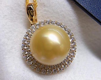 Wunderschön AAA Echte Natürlich Rund Weiß Südsee Perle Anhänger 14K Gold 8-13mm