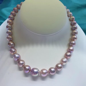10mm-13.5mm Big Metallic Freshwater Pearls Beaded Necklace Charming Metallic Pink Rose Color Very High Luster