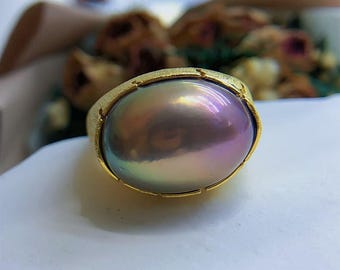 Zeldzame vondst *** 13 mm x 17 mm enorme metalen zoetwaterparelring metallic paars groene kleur veelkleurige superhoge glans open einde ring