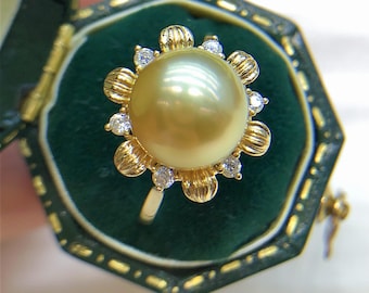 9,6 mm Sydhavsbarock gyllene pärlring med ljus, rik guldfärg och mycket hög glans, öppen ände