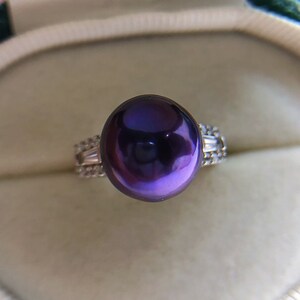 11.6mm Metallic Freshwater Pearl Ring Deep Mauve Purple Color Very High Luster