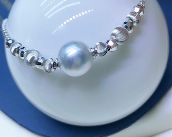 あこや真珠 ブルー クリーム s925 ブレスレット 透明感 洗練