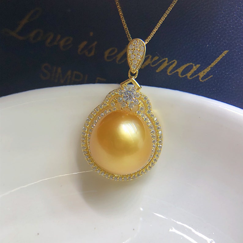 12.5mm Big South Sea Golden Pearl Pendant Rich Sunny Gold Color Very ...