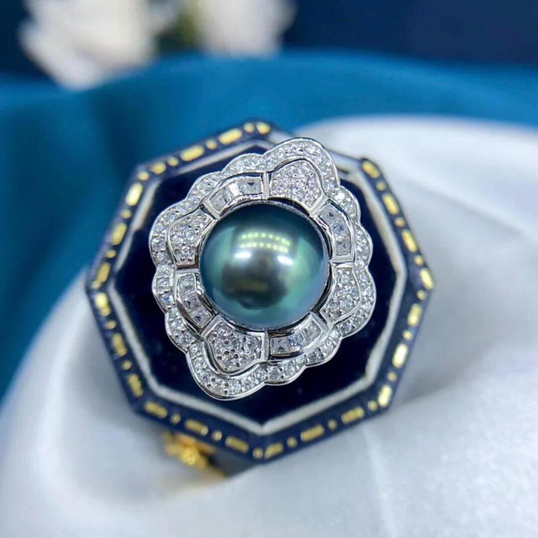 9 4mm Tahitian Green Pearl Ring Intense Vivid Gem Green Color Super 9-4mm-tahitian-green-pearl-ring-intense-vivid-gem-green-color-super
