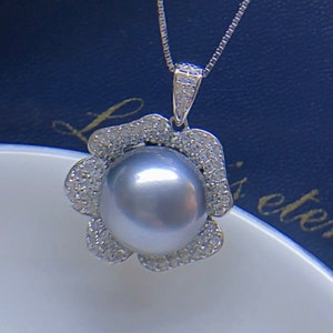 11mm Tahitian Gray Pearl Pendant Beautiful Bright Platinum Gray Color Multicolroed Very High Luster