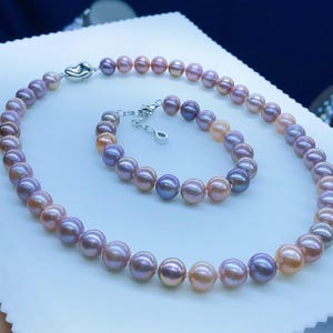 Super Value *** 8.5mm-10.5mm Freshwater Metallic Edison Pearls Beaded Necklace Bracelet Set Multicolored Very High Luster
